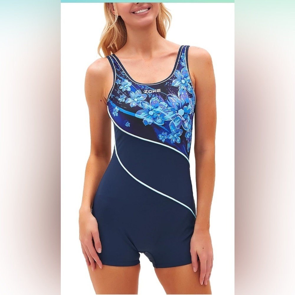 NEW- 2025 Full Coverage 
 Blue Floral Swimwear Bodysuit